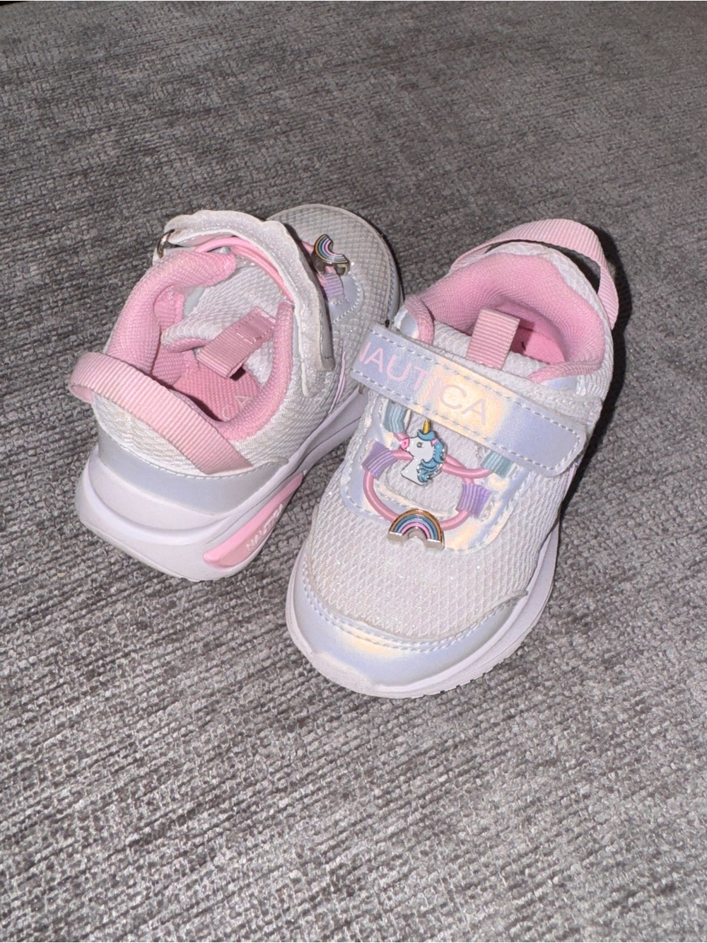 Nautica Kids White and Pink Unicorn Sneakers with Rainbow Accent